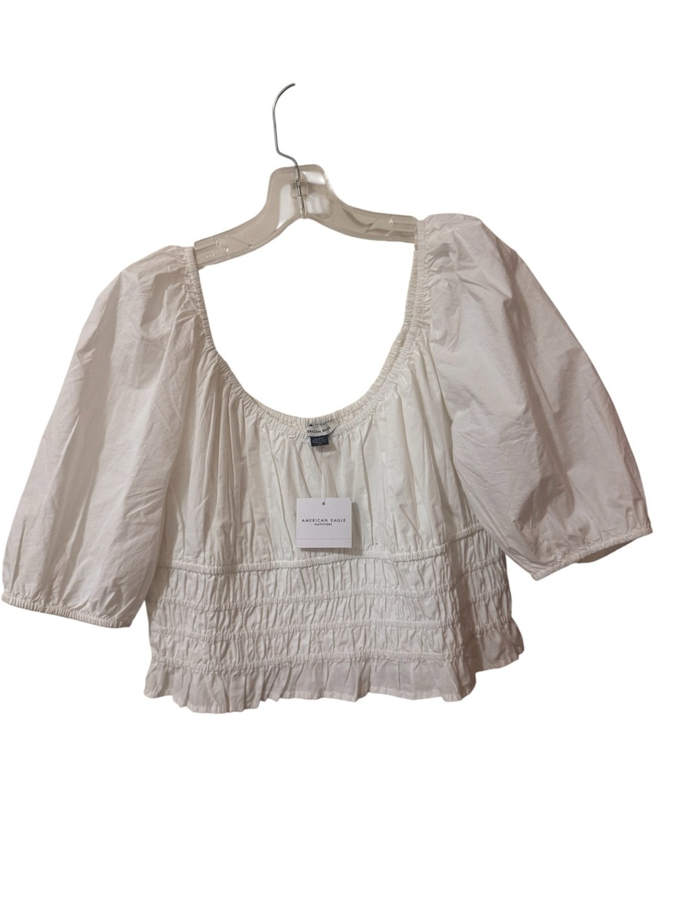 NWT American Eagle Outfitters white Smocked Waist Puff Sleeve Top SIZE L
